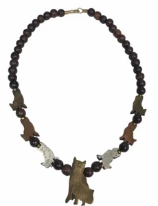 CAT KITTEN WOOD and Metal Carved NECKLACE Gold Silver Copper Tone Animal Pet - Picture 1 of 4