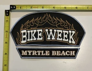MYRTLE BEACH BIKE WEEK Embroidered Flame 2pc Patch Leather Motorcycle NEW SEW ON - Picture 1 of 6