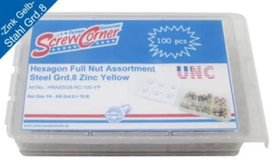 UNC Sechskantmuttern Sortiment Stahl Grd.8 Gelb verzinkt 100 Tlg. - Picture 1 of 4