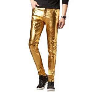 Men Faux Leather Pants Stretch Shiny Wet Look Leggings Skinny Trousers Slim Sexy - Picture 1 of 15