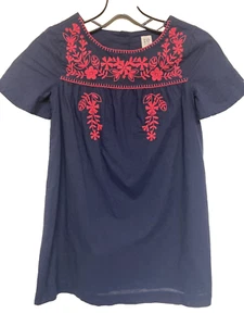 Gap Dress Girls Small Blue Embroidered Floral Cotton Boho EUC! - Picture 1 of 5