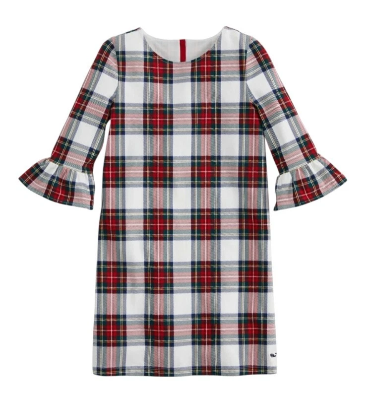 Vestido a Cuadros Tartán Manga Volantes Vineyard Vines Niñas S (7-8) Malvavisco Foto 1 de 4