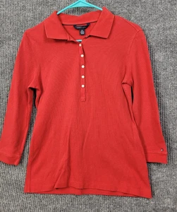 Tommy Hilfiger Damen kleiner roter Thermo Oberteil Kragen Pullover Henley Langarm - Bild 1 von 10