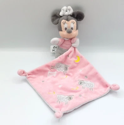 Doudou peluche Minnie DISNEY BABY mouchoir rose gris blanc étoiles lune moutons - Photo 1/4