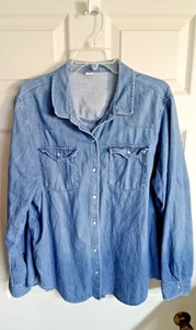 Old Navy Damen 100% Baumwolle Pearl Snap Jeanshemd XXL blau Chambray  - Bild 1 von 7