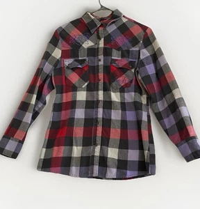 Iron Fist Vintage Embroidered Purple Plaid Women’s Button Down Shirt Y2K Size M - Picture 1 of 7