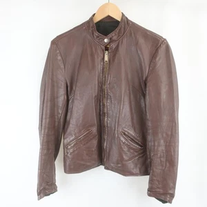 70s~80s VINTAGE BROOKS Genuine Leather Zip Jacket - Picture 1 of 12