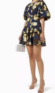 Acler "Clovelly" puff sleeve mini dress in navy/floral posy size UK8 - Picture 1 of 9
