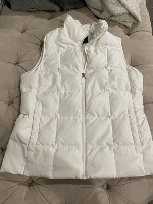 Lands' End Puffer Vest Womens Medium 10-12 White Down Feather - Image 1 of 4