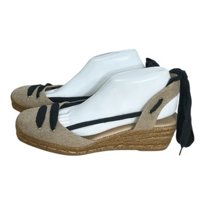 Gaimo Mujer Tostado Negro Alpargata Zapatos Sandalias Cordones Talla 41 EE. UU. 9-9,5 Cuña Foto 1 de 4