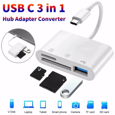 USB C auf USB 2.0 SD/Micro SD (TF) Hub OTG Kartenleser Adapter kompatibel 3in 1 - Bild 1 von 4