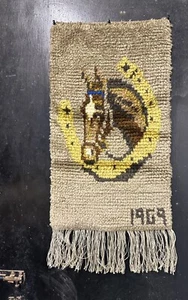 Vintage Dated Swedish Scandinavian Shaggy Rug Soft Rya Rug Horse Design 74x36 cm - Picture 1 of 5