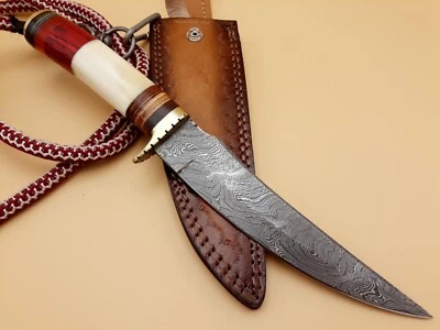 RARE DAMASCUS  CUSTOM HUNTING SURVIVAL BOWIE KNIVES BONE & SHEATH - Image 1 of 4