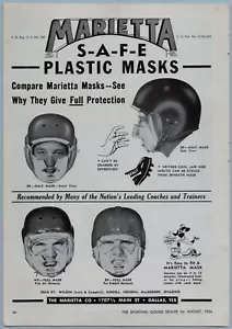 Máscara facial de fútbol americano Marietta 1954 volante publicitario impreso - Imagen 1 de 1