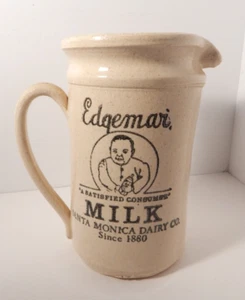 Edgemar Milk Santa Monica Dairy Since 1880 Stoneware Pitcher 7" T  Advertising - Picture 1 of 4