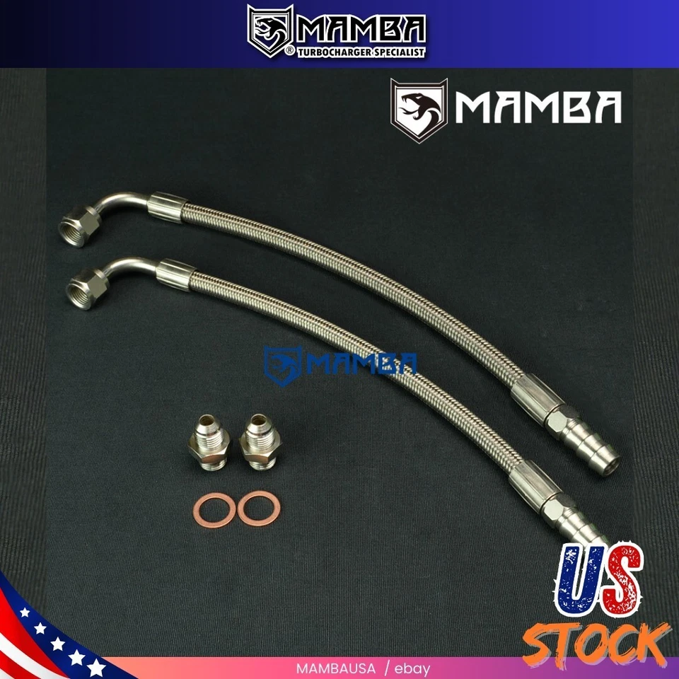 M14x1.5 Universal DIY Turbo Water Line Kit 6AN 3/8" Hose 90Deg-1/2" Barb 25cm US - Image 1 of 4