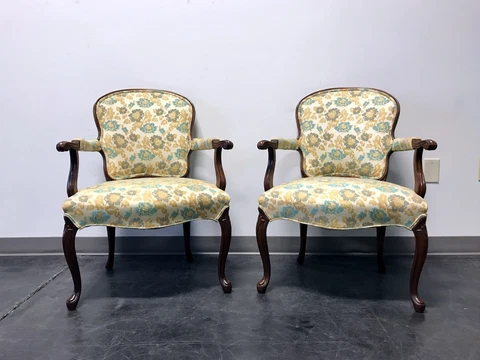 Vintage French Provincial Louis XV Style Fauteuils Open Armchairs - Pair Cover