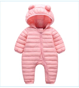Baby Boys Girls Light Down With Ear Hooded Overalls Romper Outdoor Jumpsuit - Picture 1 of 16