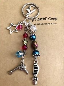Hair Stylist Comb & Dryer w Star Purse Charm Key Chain FOB handmade USA 1692 - Picture 1 of 2