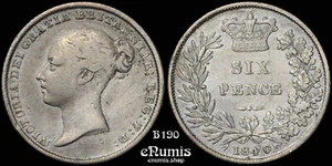 Great Britain, Victoria, Sixpence 1840, double date, scarce, VF/VF+ - Picture 1 of 6