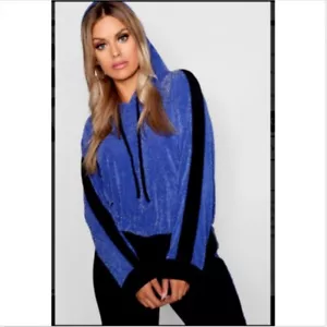 Boohoo Contrast Glitter Stretchy Women Hoodie- Size 16 *NEW* - Picture 1 of 9