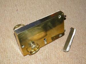 Victorian Heavy Brass Left-Hand Door Latch/Rim Lock W/ Handle & Slide Bolt