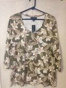 Karen Scott Woman's V Neck 3/4 Sleeve Floral Print Knit Top - Picture 1 of 4