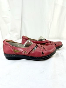 Clarks Womens Red Leather Flat Mary Jane Comfort Shoes Size 9M/40 Free Ship - Picture 1 of 9