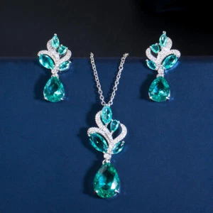 Conjuntos de joyería collar colgante gota piedra circón cúbico azul claro para mujer - Imagen 1 de 7