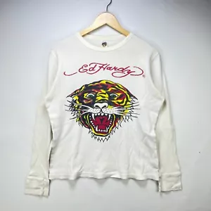 Vintage Ed Hardy Tiger Y2K Long Sleeve Thermal Shirt Large Christian Audigier - Picture 1 of 15