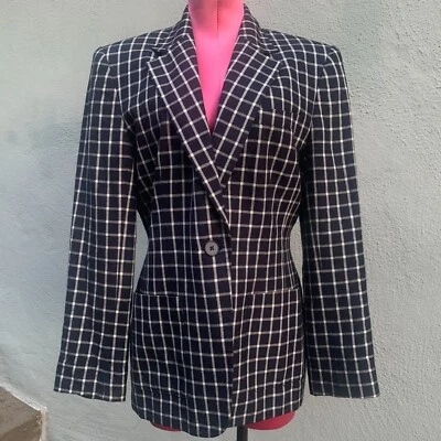 Lauren Ralph Lauren Check Window Pane Jacket Blazer Women Navy Blue Plaid 10 - Image 1 of 4