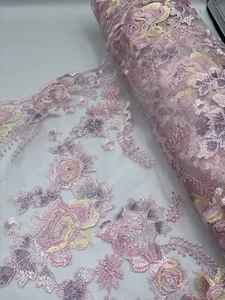1 mtr baby pink embroidered scalloped bridal tulle net fabric 52” wide - Picture 1 of 5