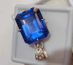 Colgante de plata maciza 925 corte esmeralda zafiro azul natural de 30 quilates+ piedras preciosas A++ - Imagen 1 de 9