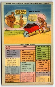 Postcard Busy Soldier's Correspondence Card Humor Linen UNP - Picture 1 of 2