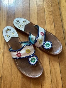 Luxe Jack Rogers White Leather Ladies 6/37 Leather Thong Sandals,MINT - Picture 1 of 3