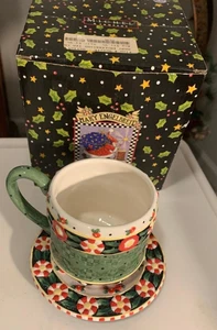 Maria Engelbreit Teetasse Tasse und Untertasse 2001 im Karton Weihnachtswunsch - Bild 1 von 1