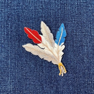 Feathers Applique Patch - Embroidered Red White & Blue Badge 2-7/8" (Iron On) - Image 1 of 2