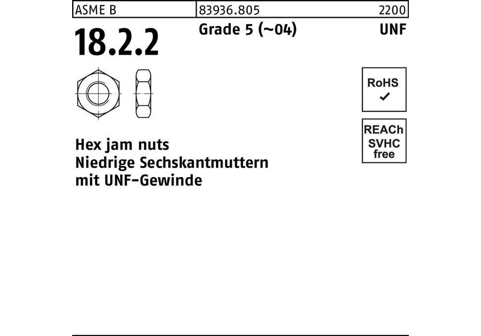 Reyher Sechskantmutter R 83936 m.UNF-Gewinde niedrig 3/8 Grade 5 (~04) - Bild 1 von 1