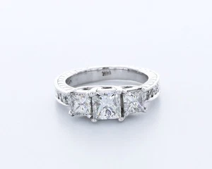 2.8CT Lab-Created Diamond D/VVS2 Princess 14K White Gold Vintage Engagement Ring - Picture 1 of 4