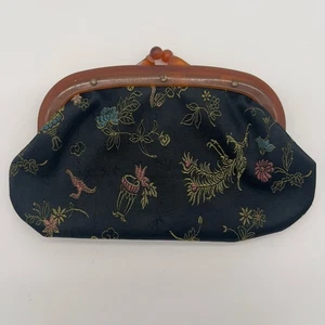 Pochette arazzo vintage di ispirazione asiatica con bachelite ? Lucchetto Bacio Telaio - Foto 1 di 10