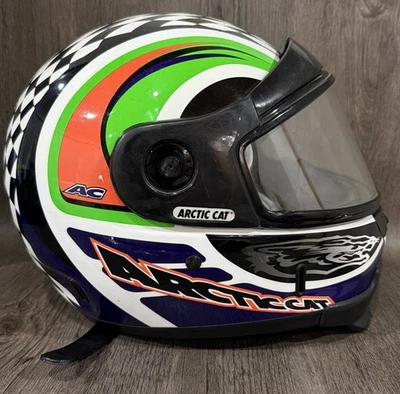 Arctic Cat Adult L Vintage 90s Snowmobile Helmet Full Face Green/Orange/Black - Image 1 of 4