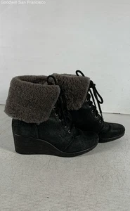 UGG Zea Cold Weather Black Suede Wedge Heel Shearling Style Womens Boots Size 7 - Picture 1 of 6