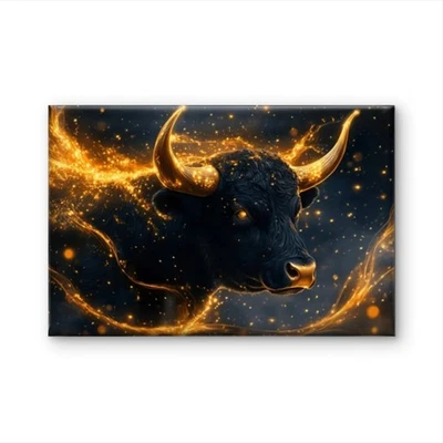Striking Bull Golden Accents  Classic Decor Wall Art Canvas Unframed Print Art - Image 1 of 4