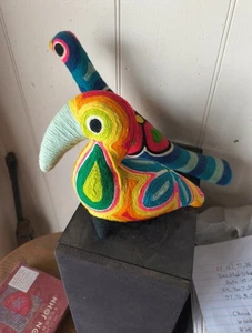Set Of 4 Mexican Huichol Yarn Art Bird Figurines Handmade Retro Funky Bird Vtg - Picture 1 of 15