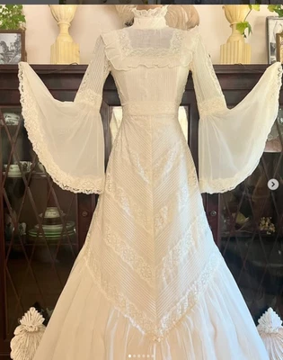 Victorian Wedding Dresses Long Sleeves 1970s  Vintage Satin Bridal Gowns - Image 1 of 3