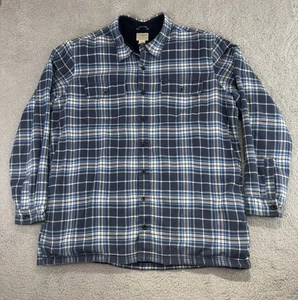 LL Bean Button Up Mens XXL Tall Blue Flannel Shirt Fleece Lined Shacket Trad Fit - Picture 1 of 17