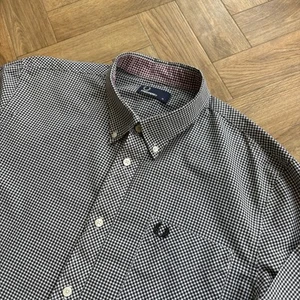 FRED PERRY Long Sleeve Gingham Check Shirt White Black Extra Large (XL) Mod 60s - Picture 1 of 19