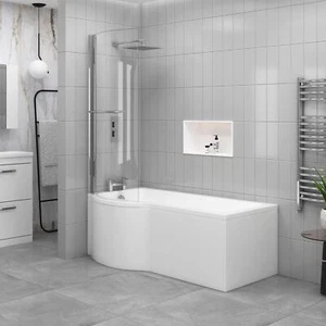 1500/1600/1700mm P Shaped Shower Bath Bathtub Front & End Panel Screen with Rail - Picture 1 of 25