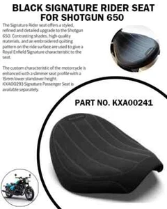 "BLACK SIGNATURE RIDER SEAT" FIT FOR ROYAL ENFIELD SHOTGUN 650 - Picture 1 of 4