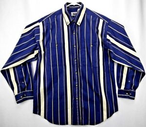 Basic Editions Men's Shirt L L/S Button Down Blue/Yellow/White Striped